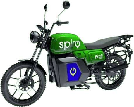 Spiro Ekon electric motorcycle, three-quarter view